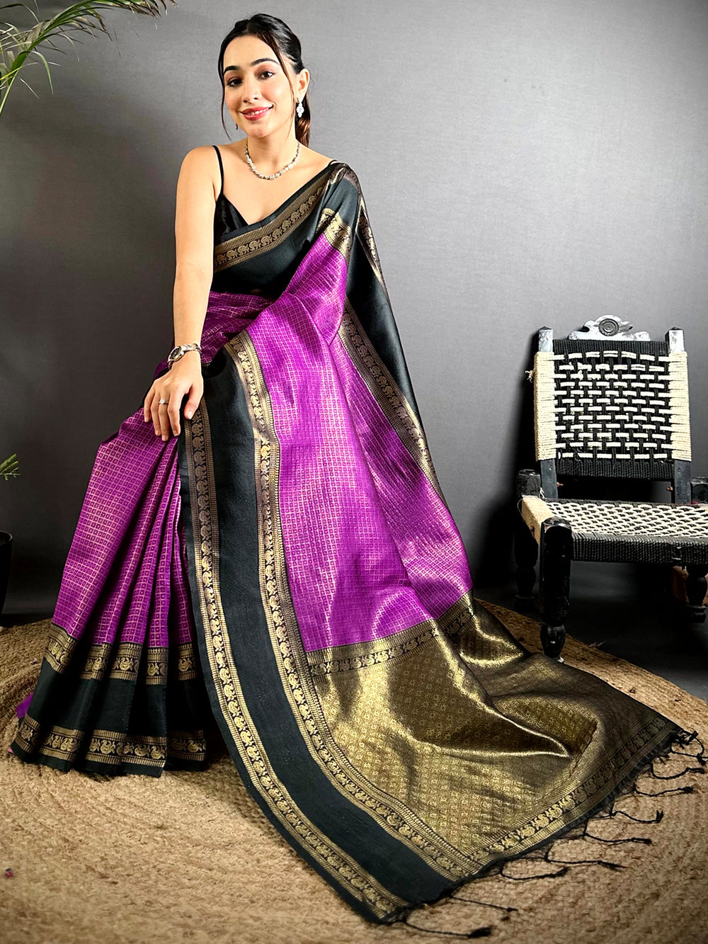 Magenta Banarasi Katan Silk Saree