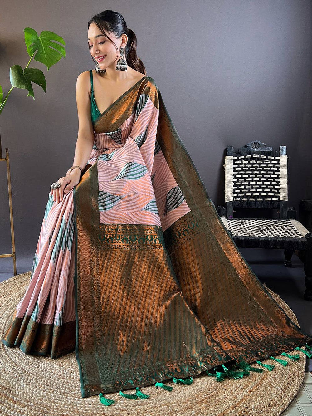 Muvel Tussar Silk Zari Weaving Ikkat Saree


