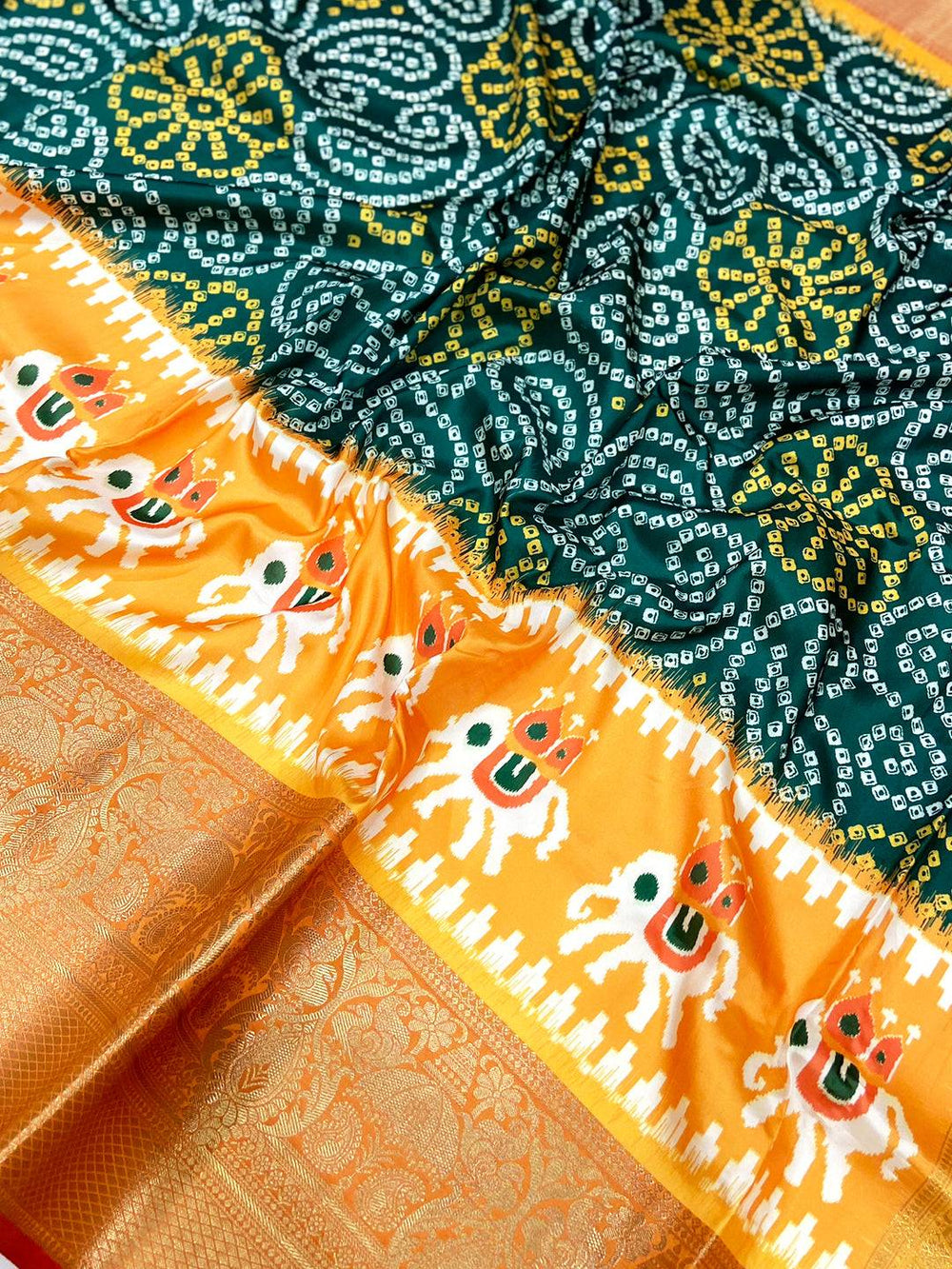 Green Bandhej Printed Banarasi Saree