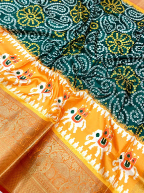 Green Bandhej Printed Banarasi Saree