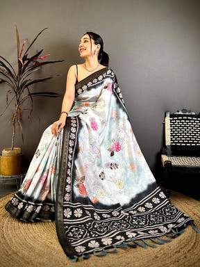 Heritage Floral Soft Silk Zari Border Saree