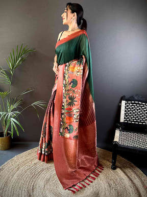 Green Soft Silk Placement Digital Print Saree