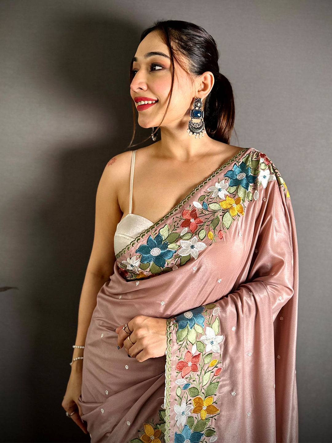 Opulent Floral Embroidered Border Saree