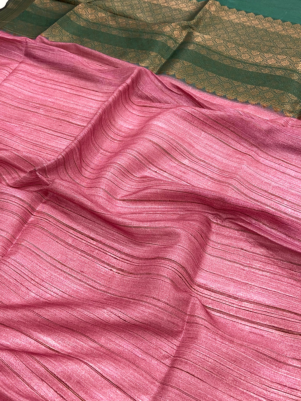 Pink Tussar Ghicha Print Saree