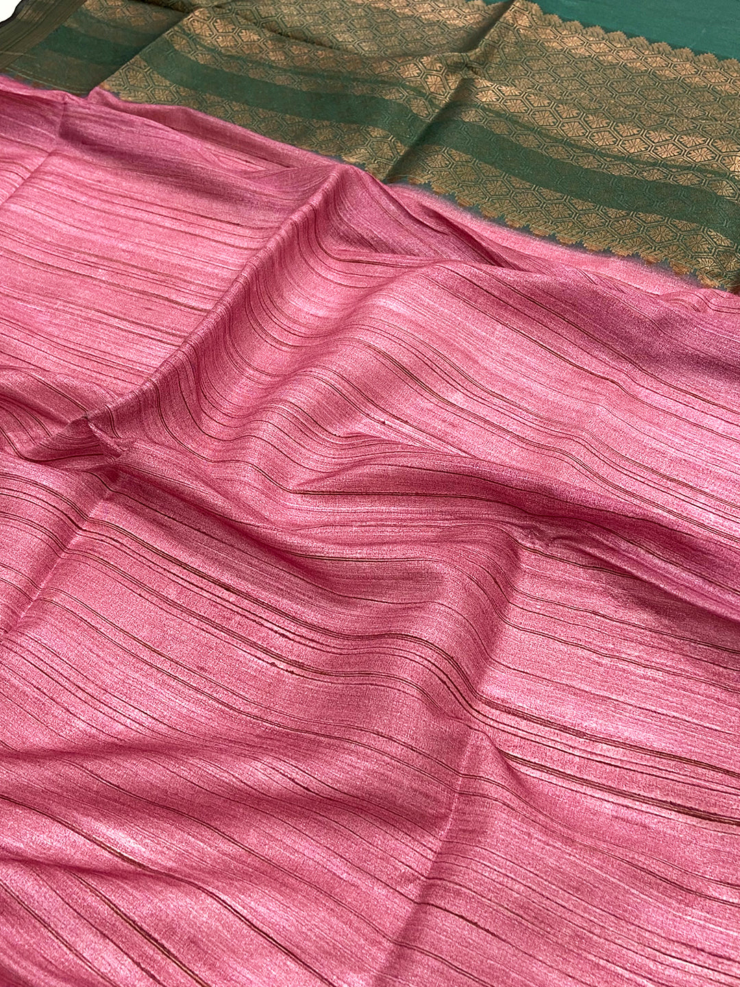 Pink Tussar Ghicha Print Saree