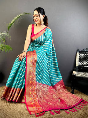 Rama Banarasi Lehriya Katan Silk Saree

