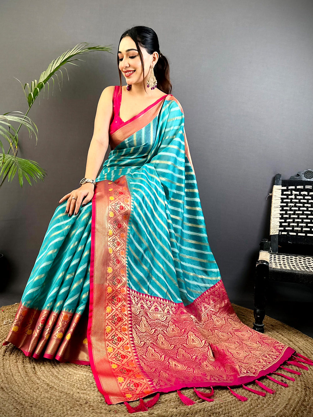 Rama Banarasi Lehriya Katan Silk Saree