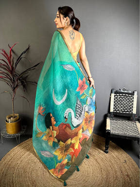 Artistic Kalamkari Linen Chanderi Saree