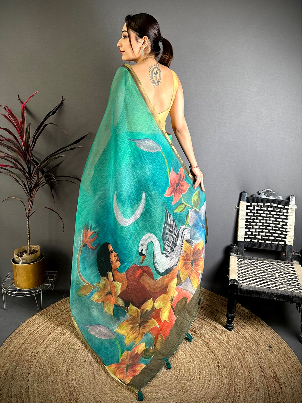 Artistic Kalamkari Linen Chanderi Saree