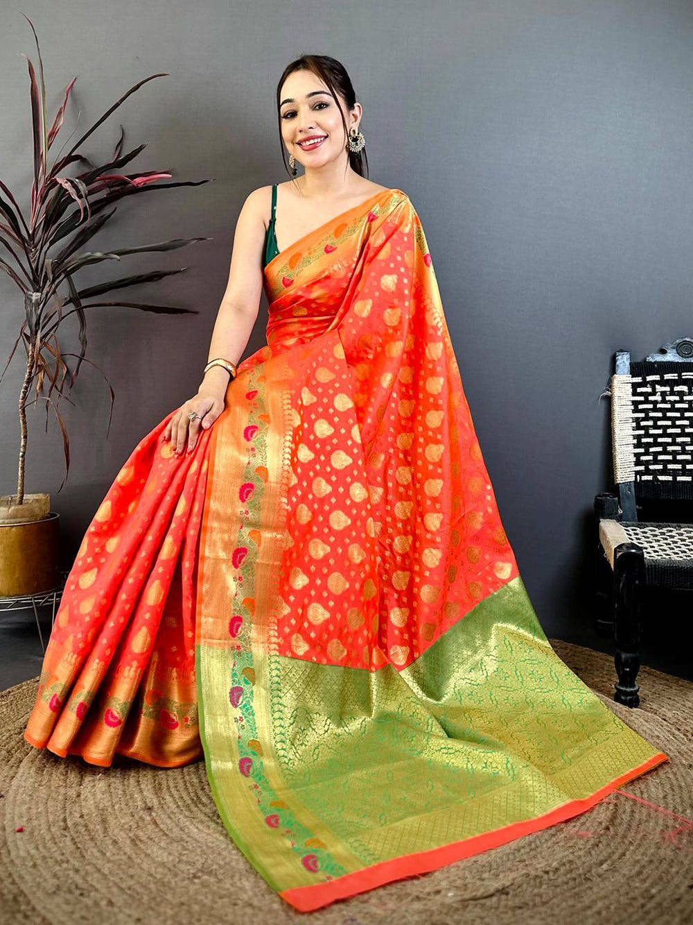 Royal Orange Banarasi Minakari Zari Saree