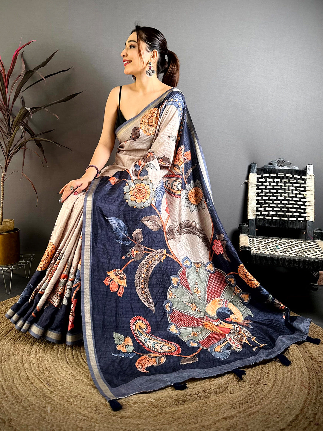 Graceful Soft Tussar Kalamkari Saree