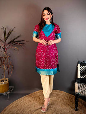 Elegant Round Neck Dola Silk Kurti