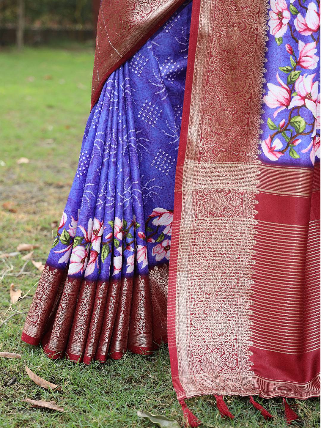 Purple Pure Viscose Dola Silk Saree With Floral Print Border
