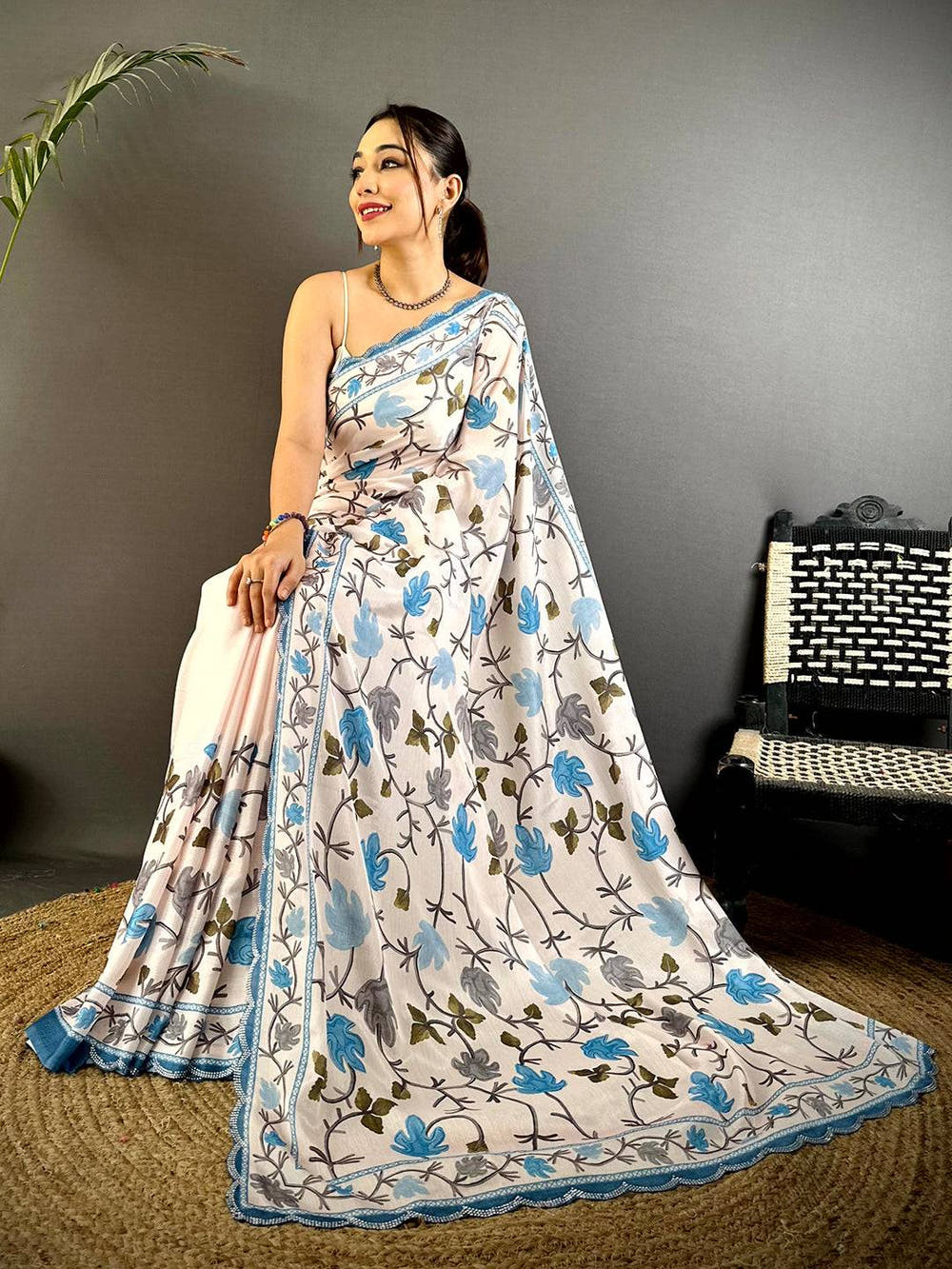 Opulent Stone Work Chinnon Floral Saree
