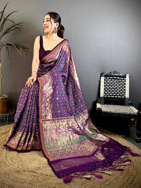 Vibrant Purple Soft Silk Patola Weaving Saree