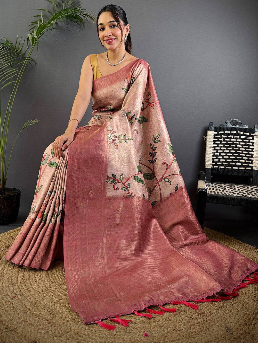 Radiant Peach Kanjivaram Silk Digital Print Saree