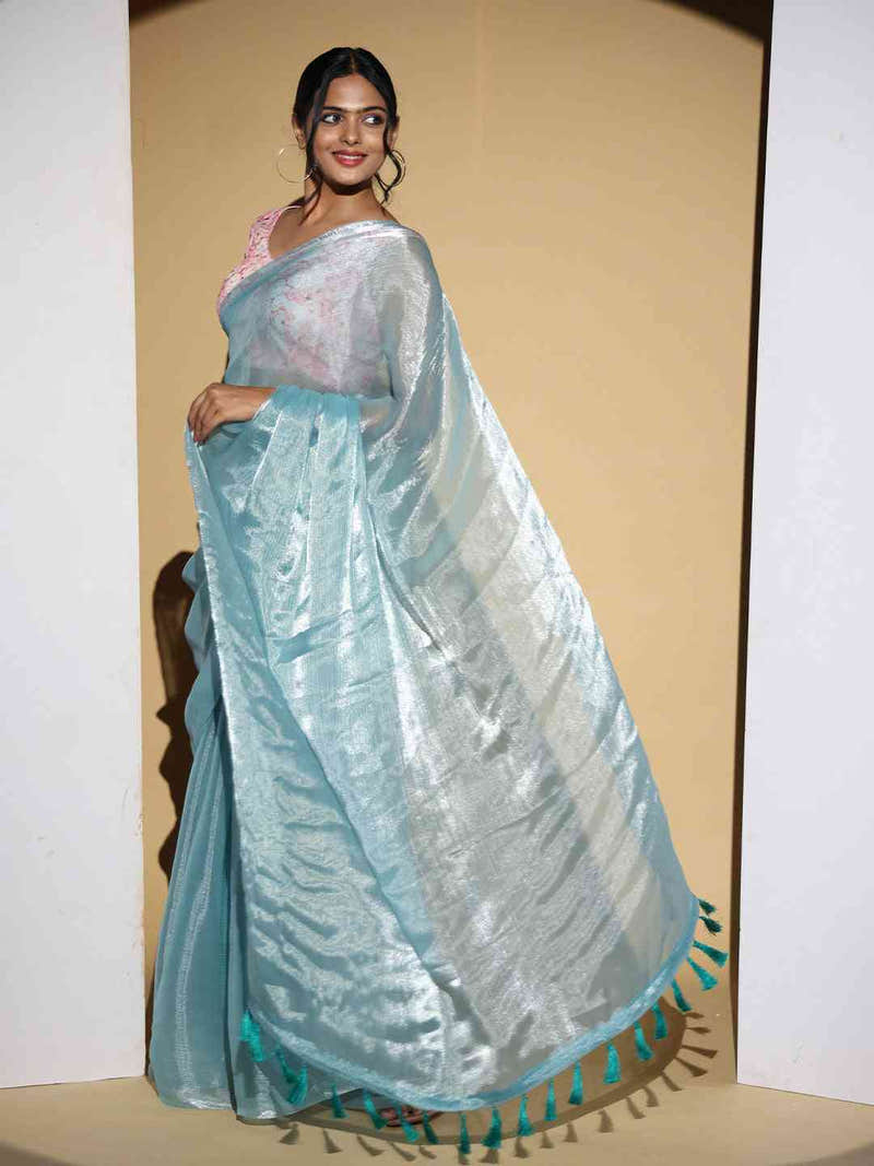 Blue Colour Chiffon Dual Tone Party Wear Design Saree