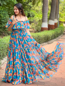 Vacay Vibes Blue Maxi Dress with colorful bird print