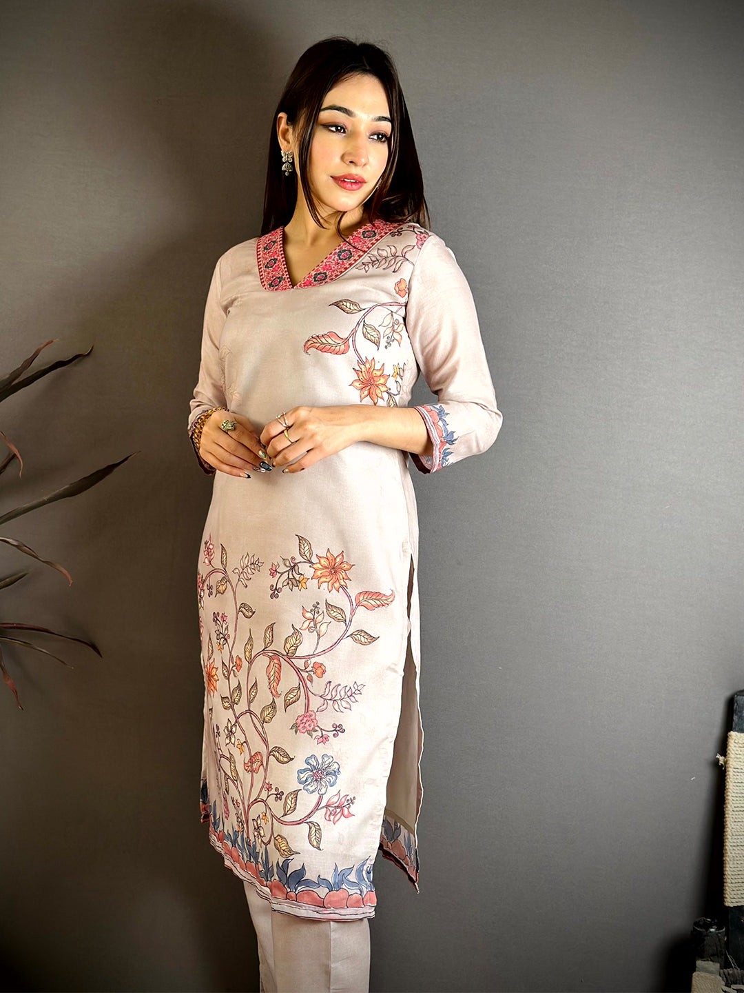 Floral Print Flat Collar Kurti