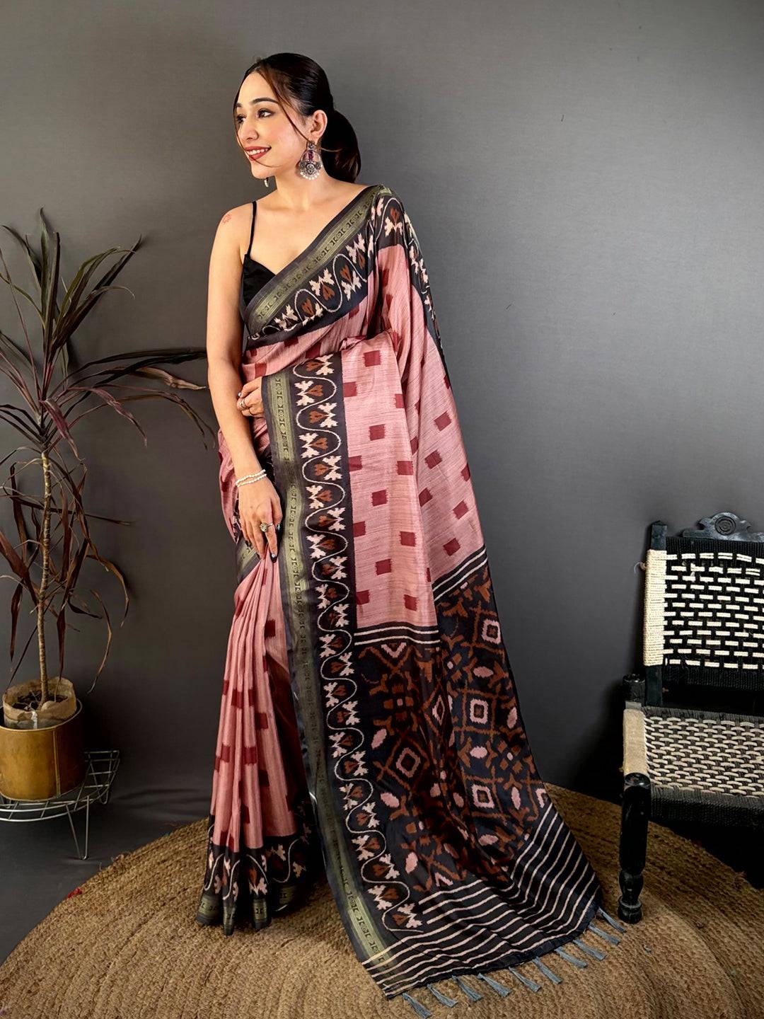 Classic Rudraksh Border Ikkat Print Saree
