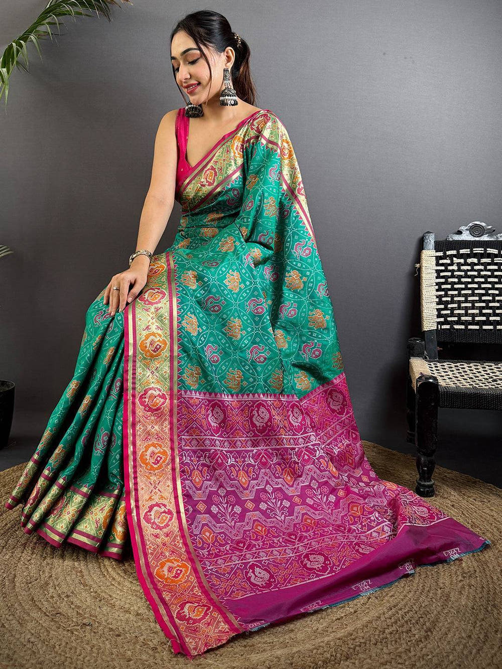Elegant Sky Blue Pochampally Patola Silk Saree

