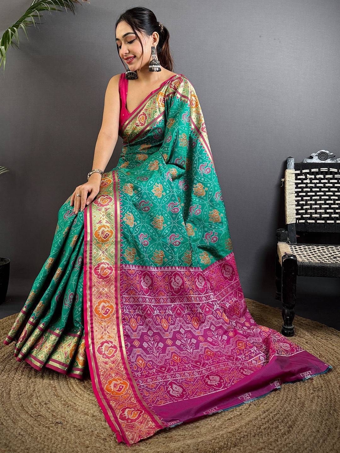Elegant Sky Blue Pochampally Patola Silk Saree


