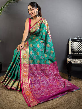 Elegant Sky Blue Pochampally Patola Silk Saree

