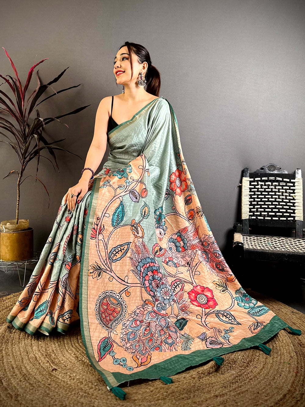 Regal Tussar Ghicha Kalamkari Saree