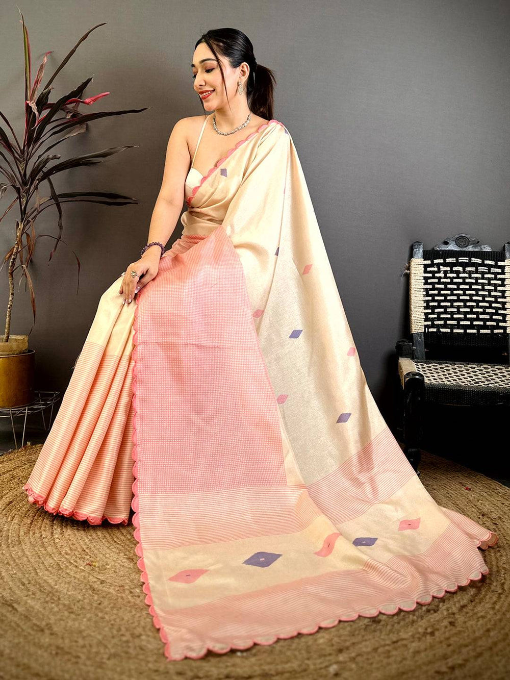 Heritage Cheks Ikat Tussar Saree