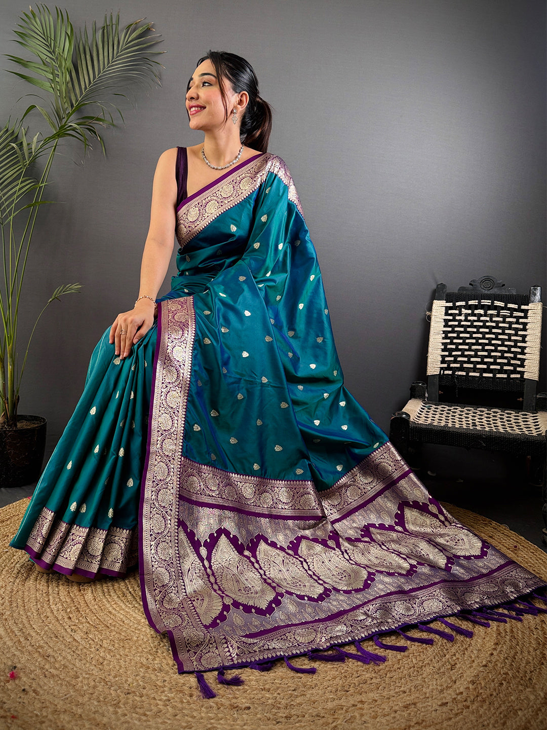 Teal Blue Soft Silk Feather Saree