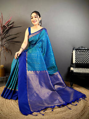 Teal Classic Soft Silk Gadwal Saree