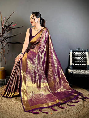 Radiant Wine Kanjivaram Zari Silk Saree