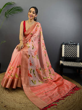 Coral Soft Organza Digital Print Saree
