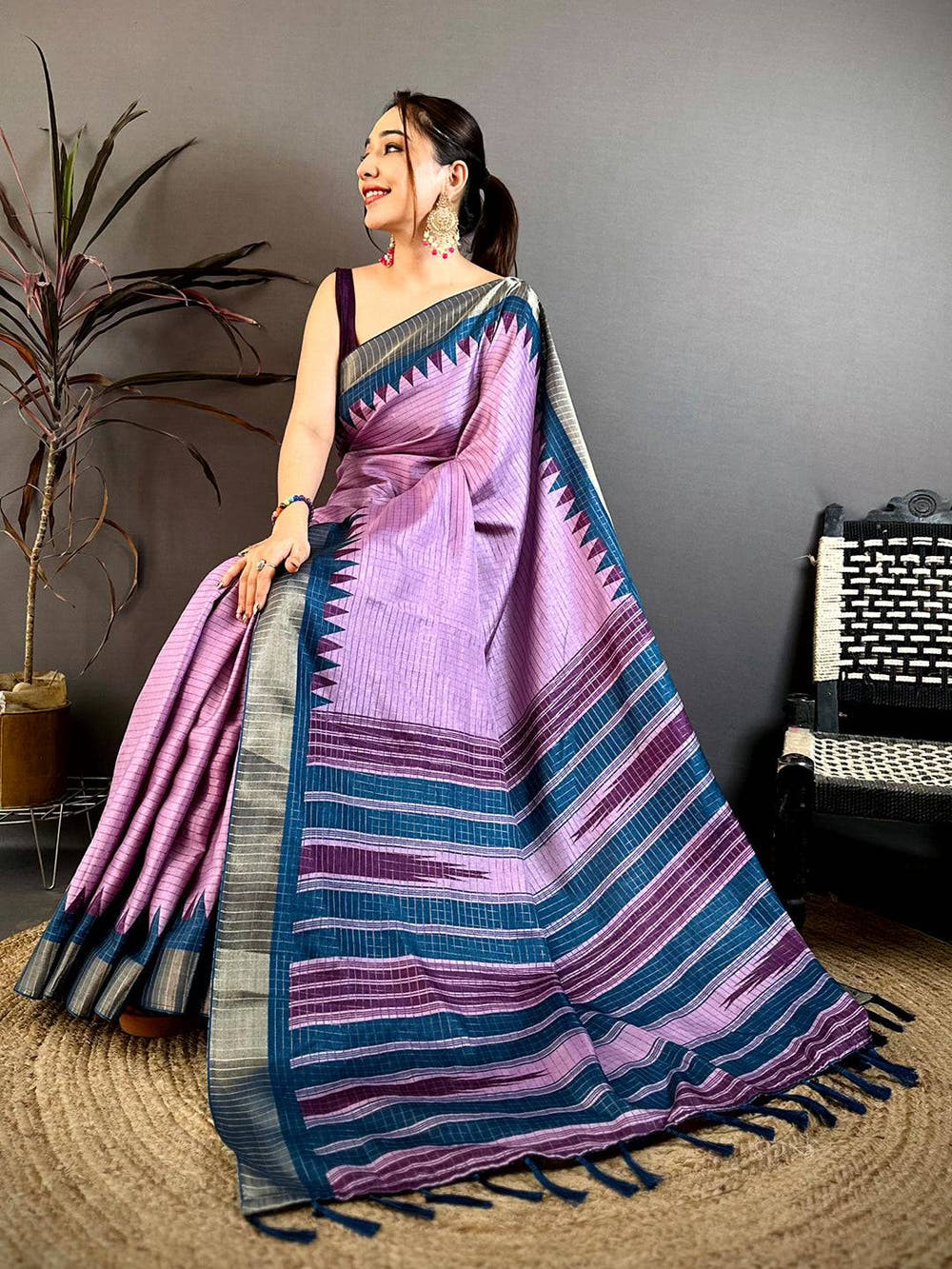 Vibrant Black Zari Checks Designer Saree