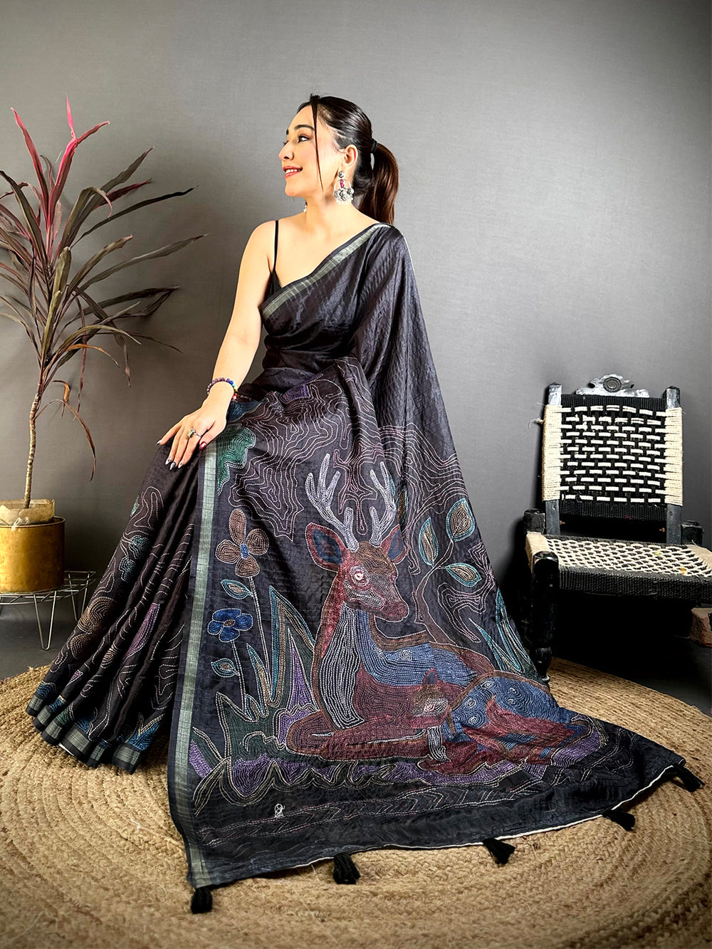 Vibrant Tussar Ghicha Katha Art Saree