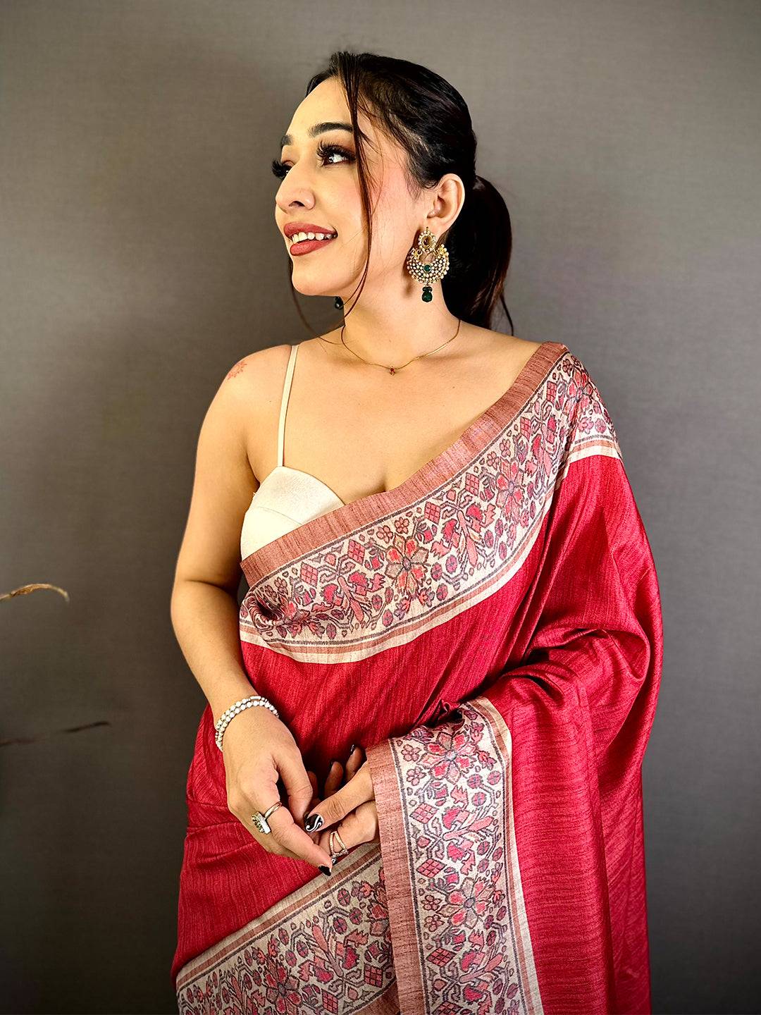 Radiant Ikkat Minakari Tussar Silk Saree