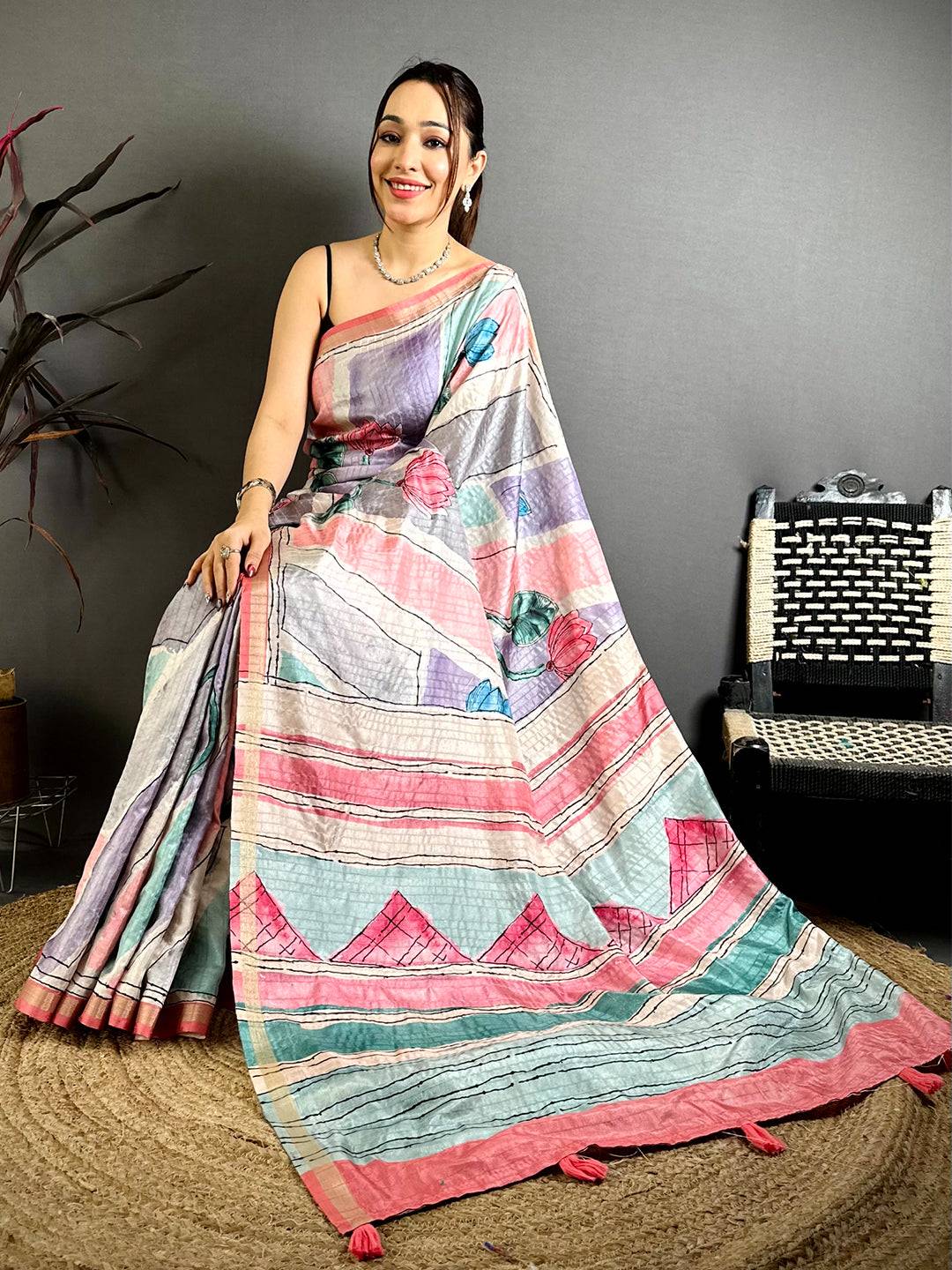 Digital Kalamkari Classic Tussar Saree
