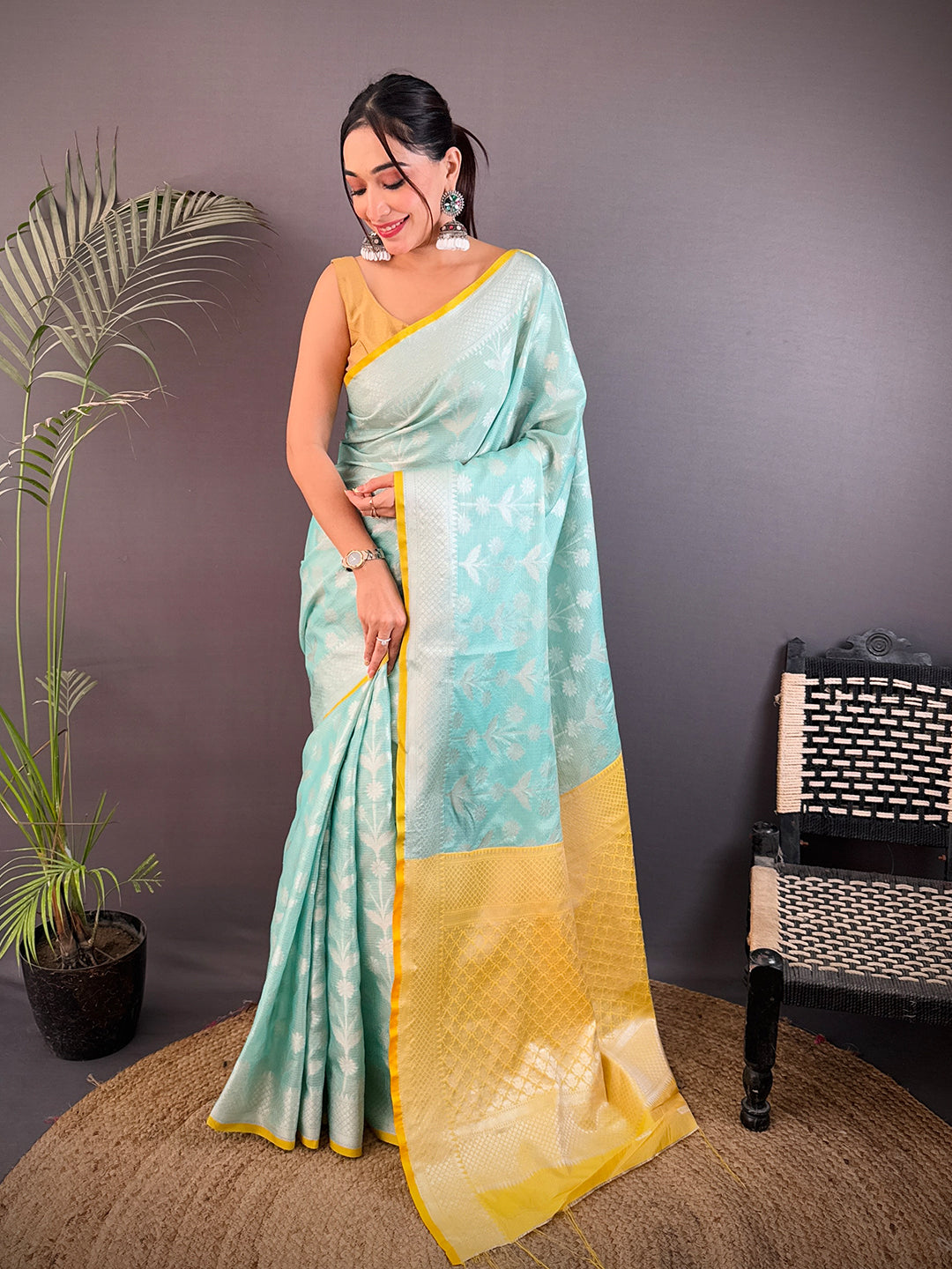 Pastel Turquoise Kota Kora Meenakari Saree