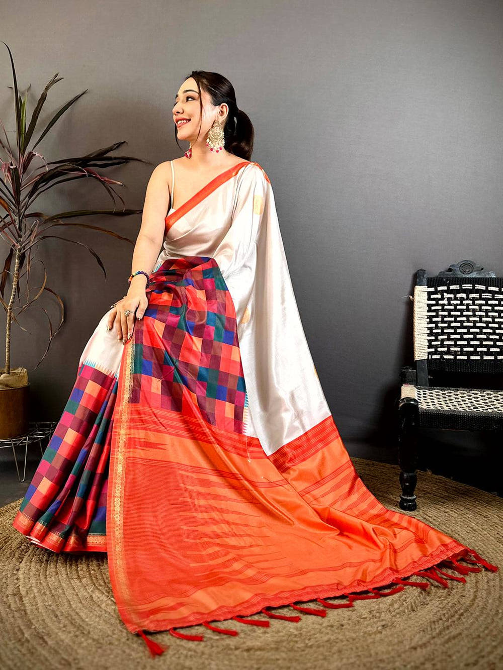 Royal Multi Colour Box Panel Soft Silk Saree