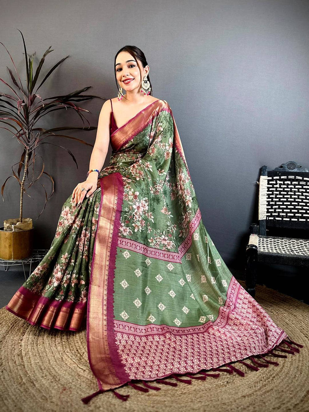 Opulent Floral Printed Soft Dola Saree