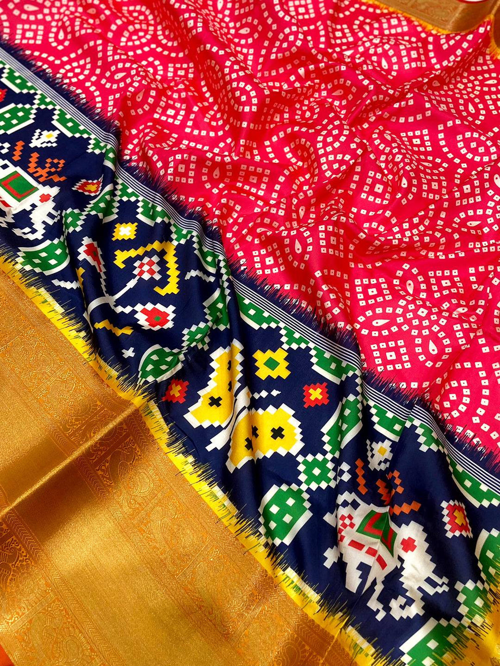 Rose Pink Bandhej Printed Banarasi Saree