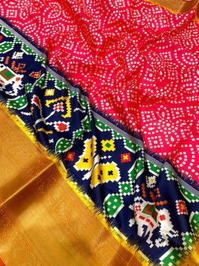 Rose Pink Bandhej Printed Banarasi Saree