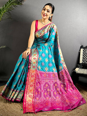 Rama Soft Silk Saree With Patola Weaving

