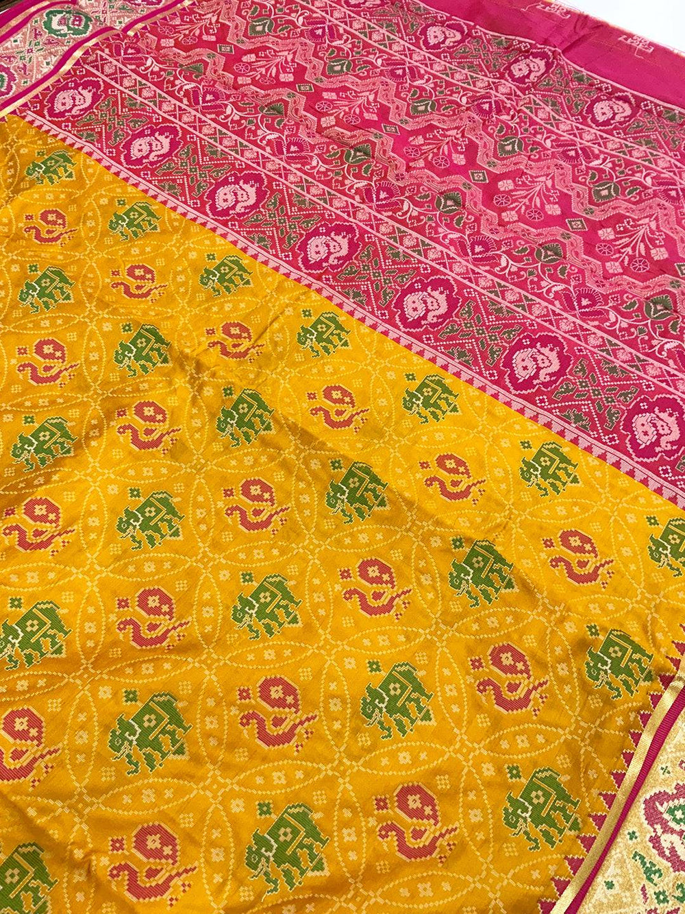 Elegant Yellow Pochampally Patola Silk Saree