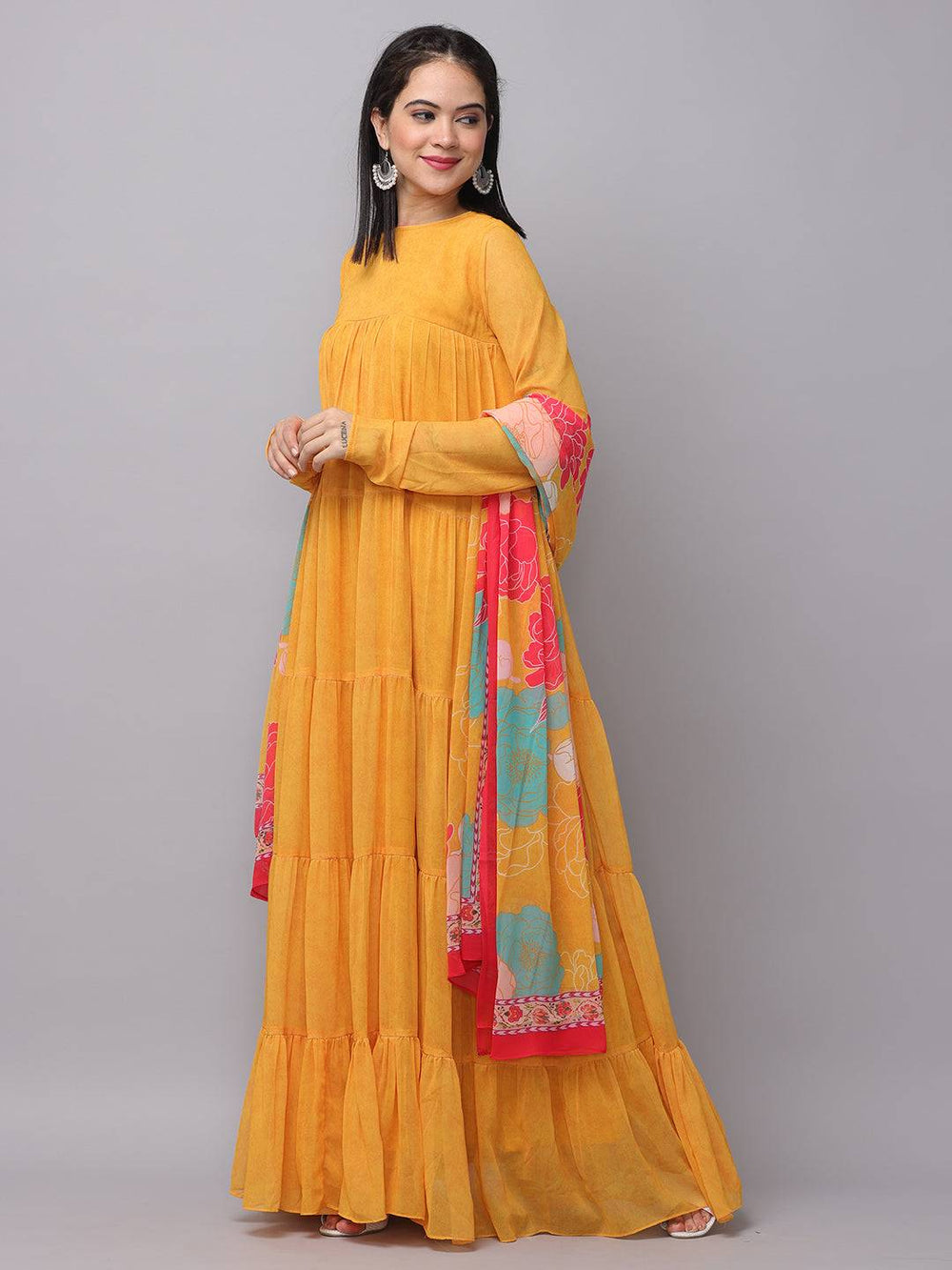 Sunlit Mustard Flared Long Dress side view