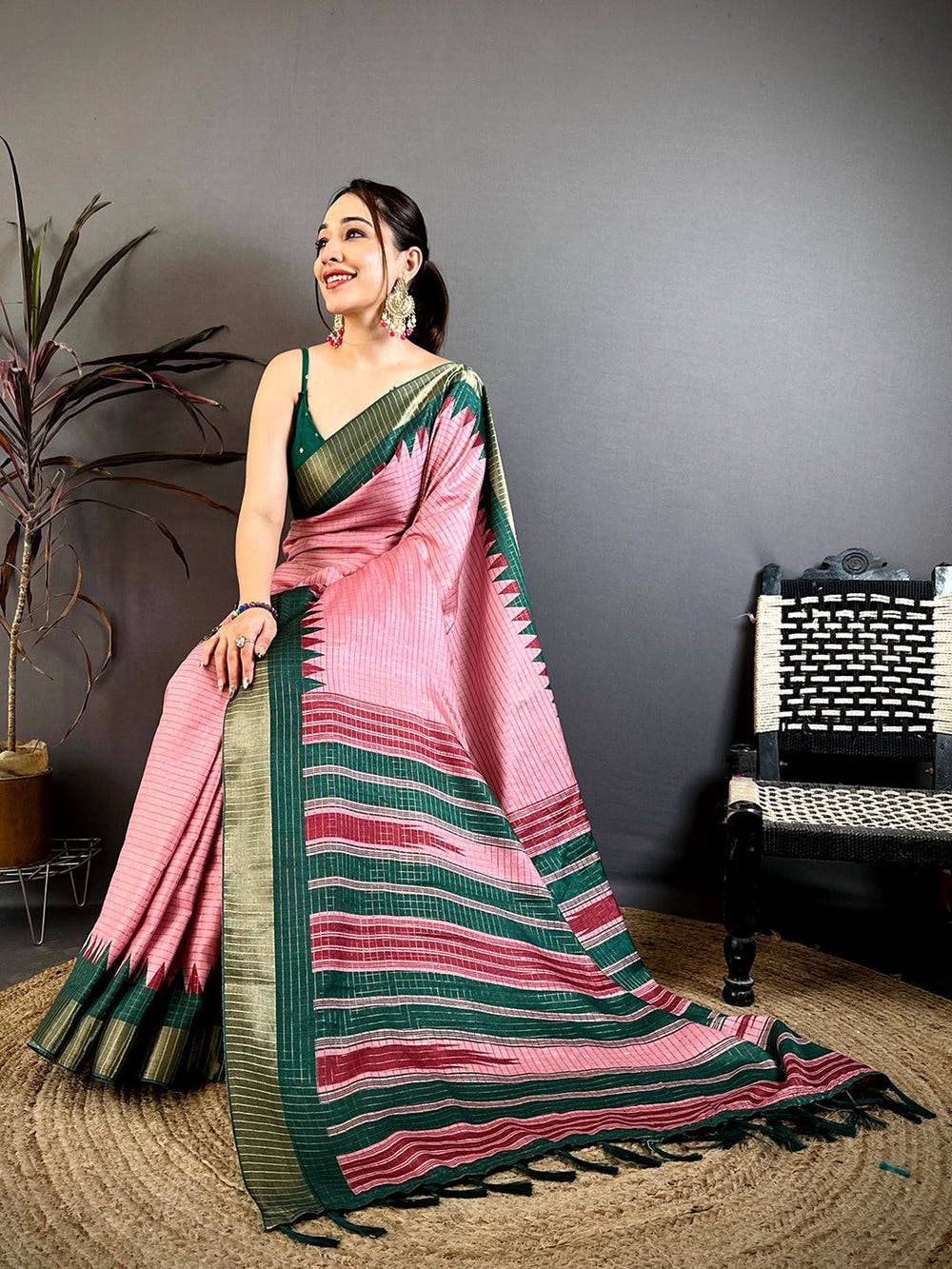 Stylish Black Zari Checks Designer Saree