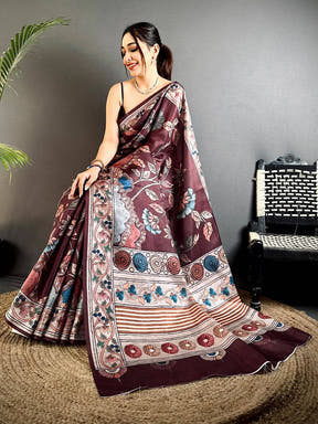 Regal Dark Floral Soft Tussar Saree


