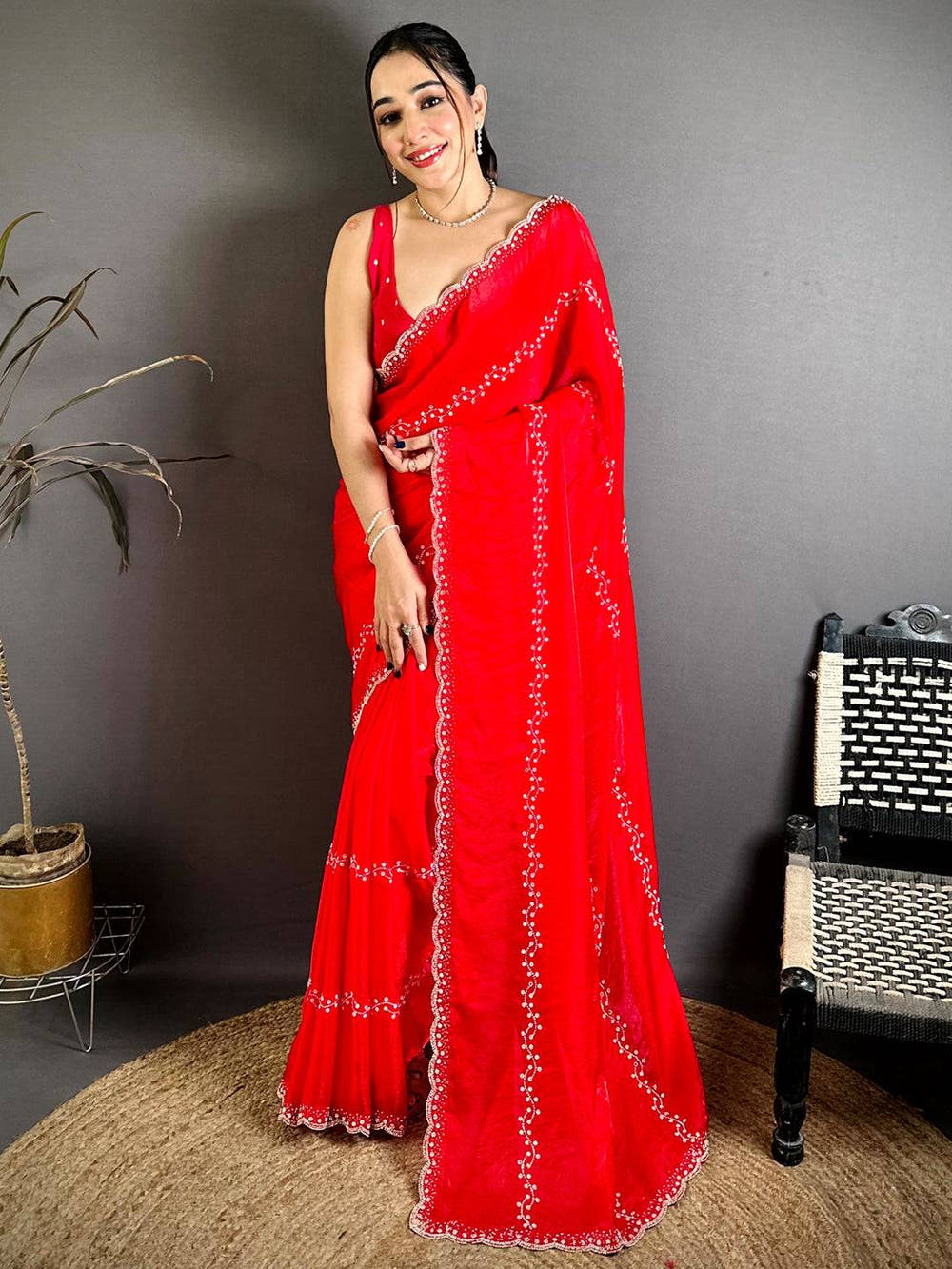 Radiant Heavy Pearl Work Satin Zari Saree