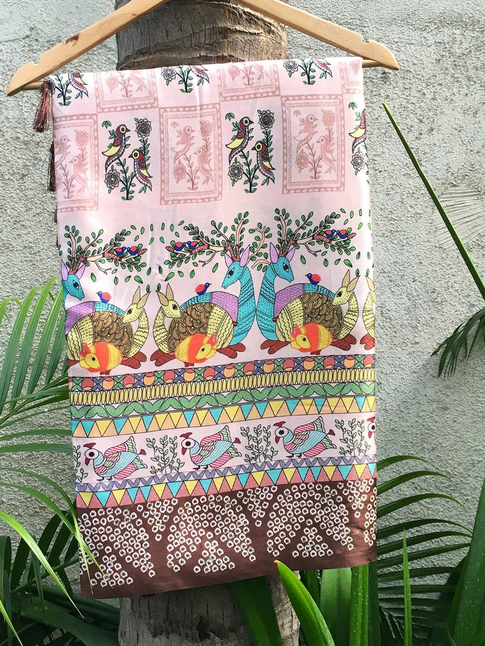Light Pink Madhubani Digital Print Saree with vibrant patterns