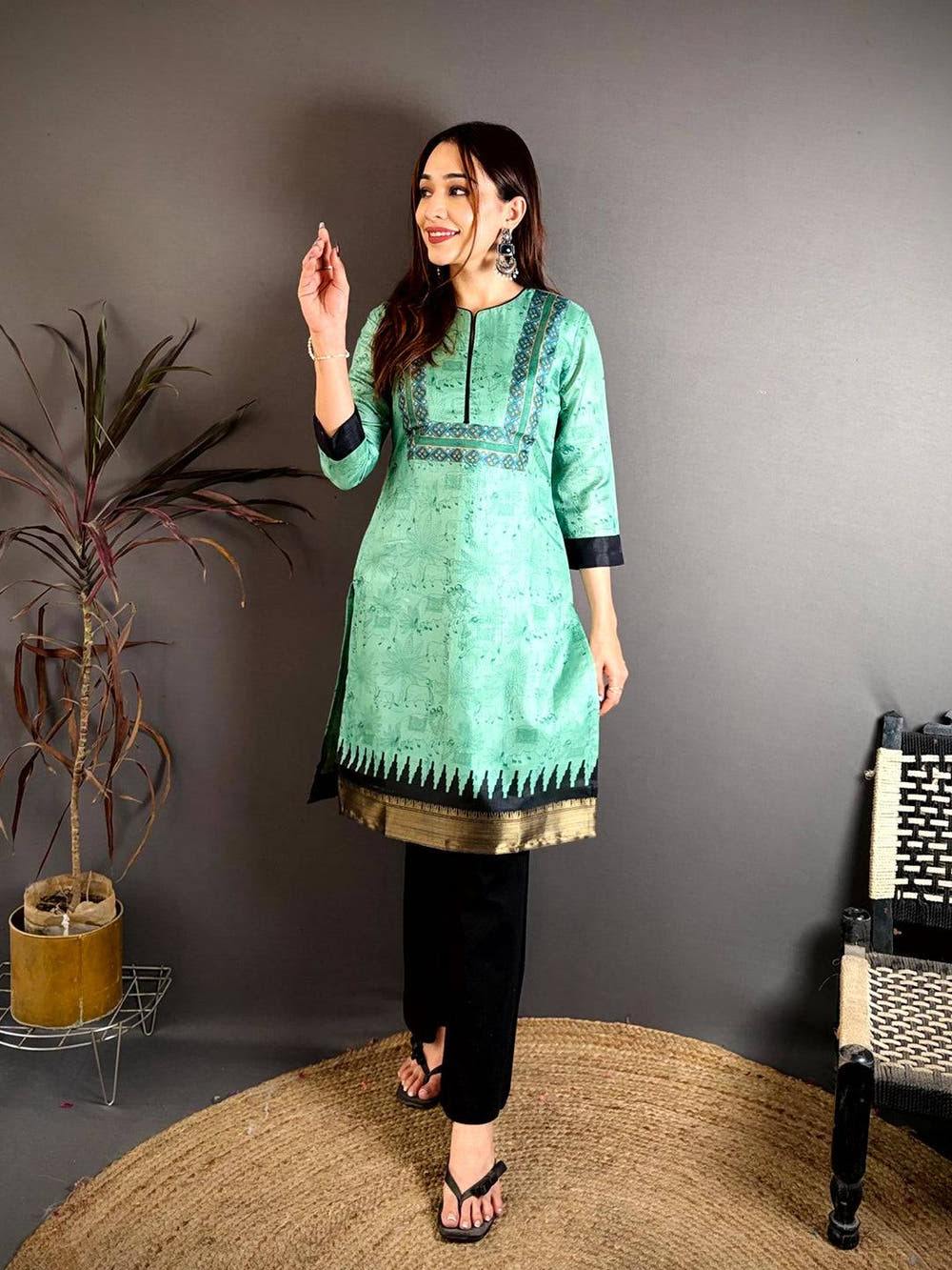 Soft Dola Silk Short Round Neck Kurti